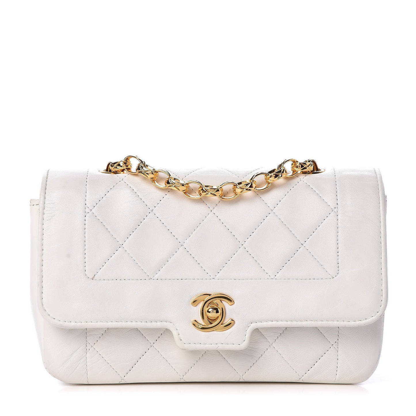 Lambskin Quilted Small Single Flap White