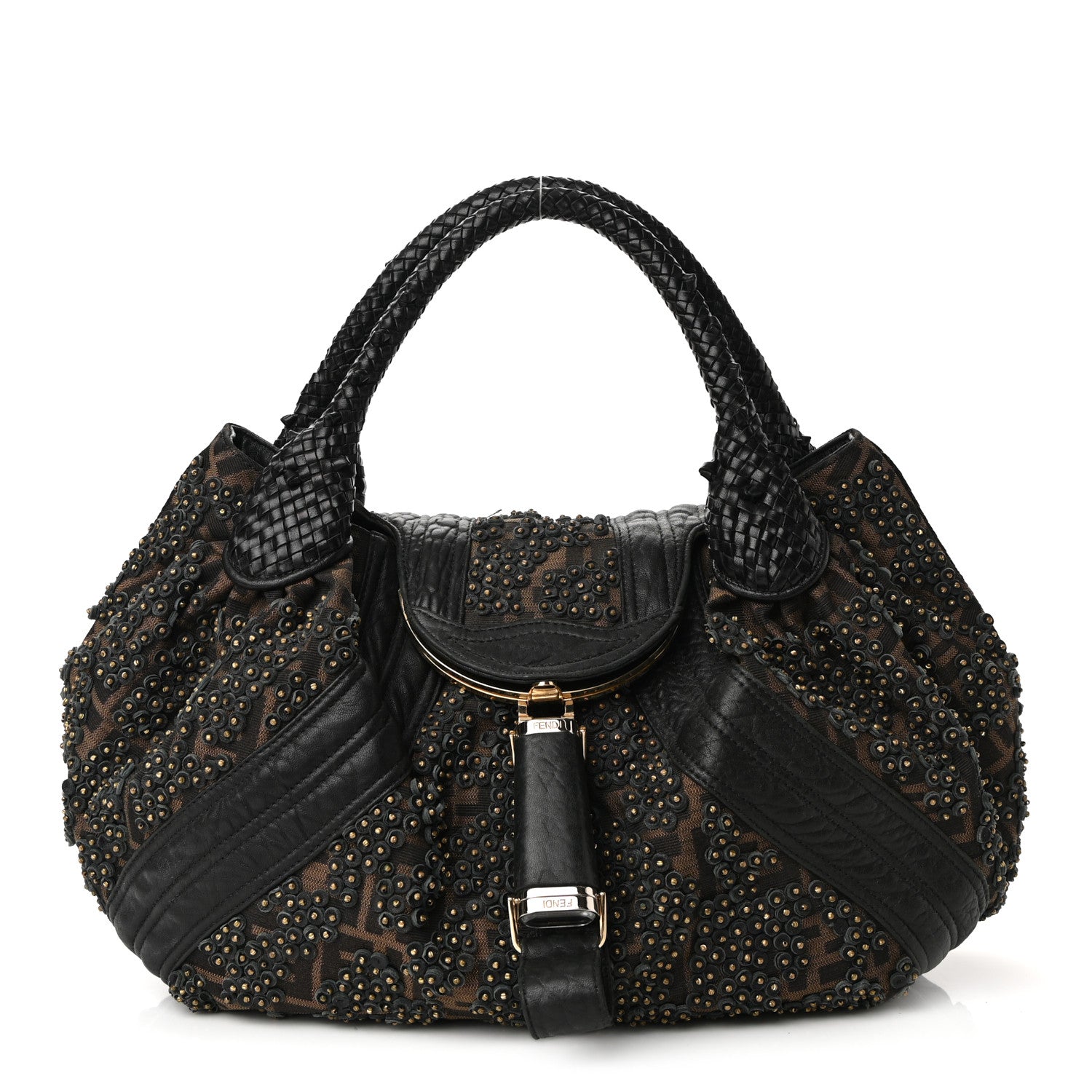 Fendi Nappa Zucca Studded Spy Tobacco 1 of 8