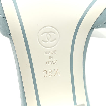 Chanel Lambskin Quilted Textured CC Mules 38.5 Light Blue 6 of 8