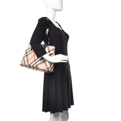 Burberry Patent Trim Nova Check Shopper Tote Black 2 of 9