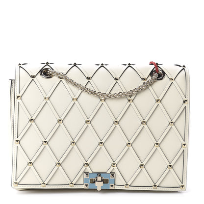 Valentino Garavani Smooth Calfskin Quilted Beehive Shoulder Bag Light Ivory 1 of 8