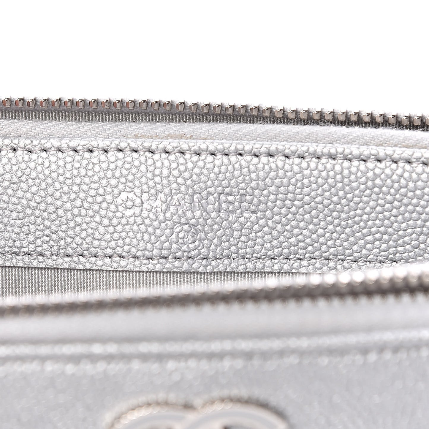 Metallic Caviar Chevron Quilted Small Vintage Mademoiselle Clutch With Chain Silver
