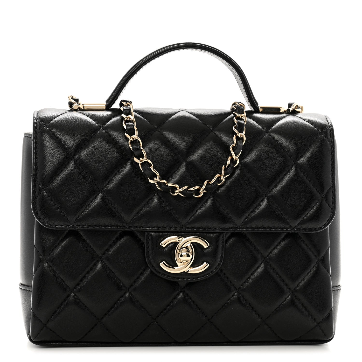 Chanel Lambskin Quilted Small Top Handle Square Flap Black 1 of 10