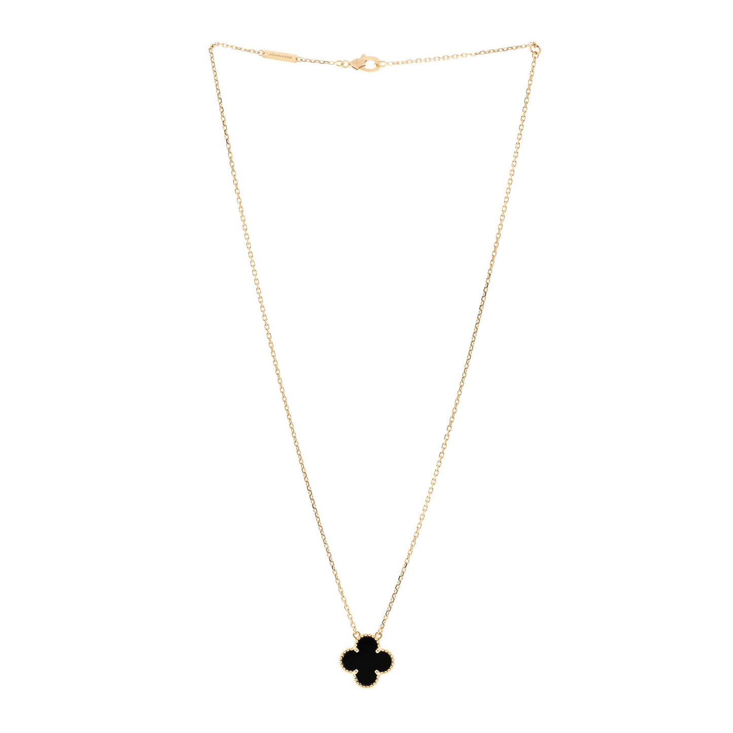 18K Yellow Gold Black Onyx Vintage Alhambra Pendant Necklace