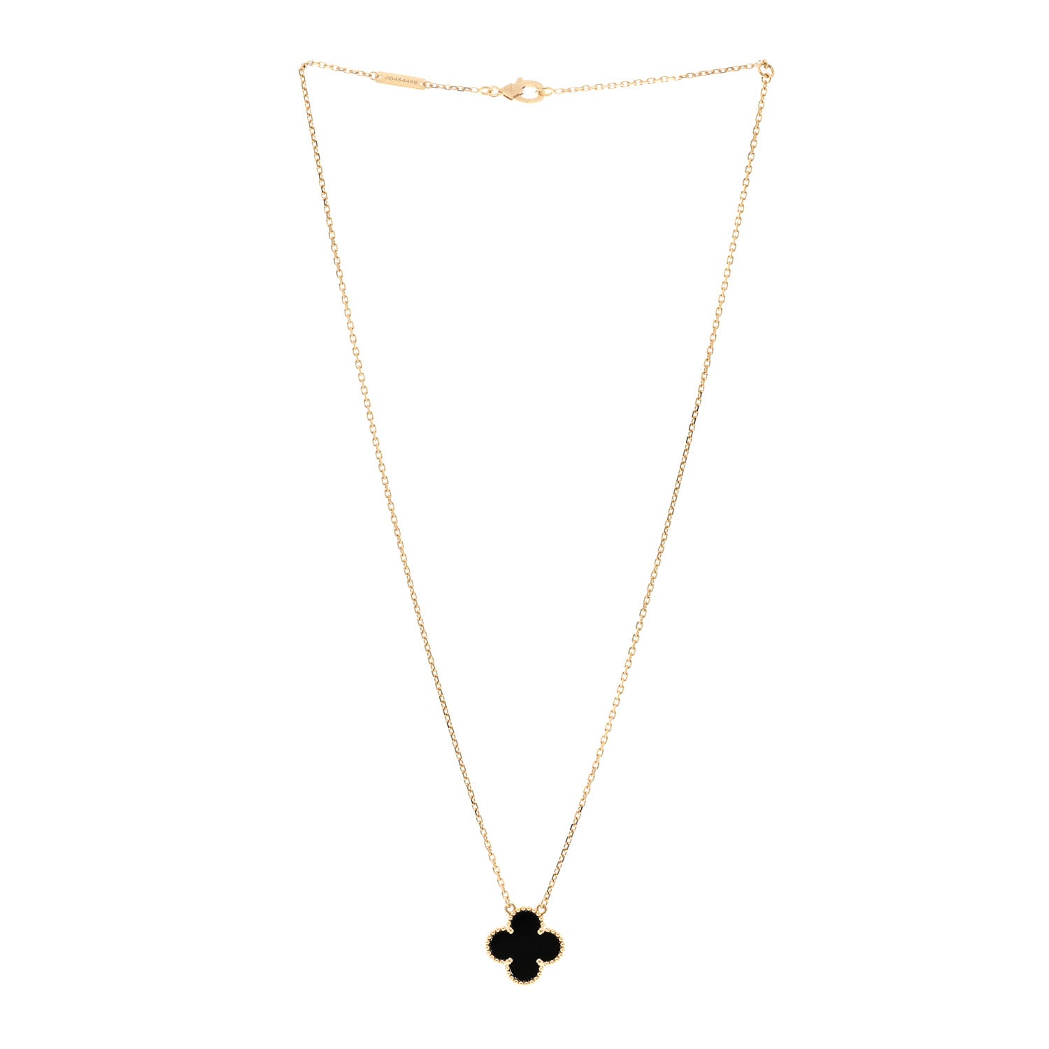 Van Cleef & Arpels 18K Yellow Gold Black Onyx Vintage Alhambra Pendant Necklace 3 of 5