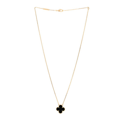 Van Cleef & Arpels 18K Yellow Gold Black Onyx Vintage Alhambra Pendant Necklace 3 of 5