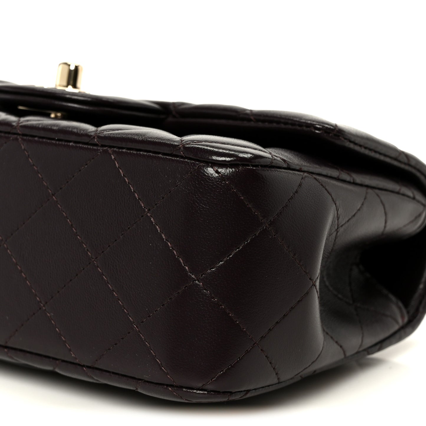 Lambskin Quilted Mini Top Handle Rectangular Flap Dark Brown