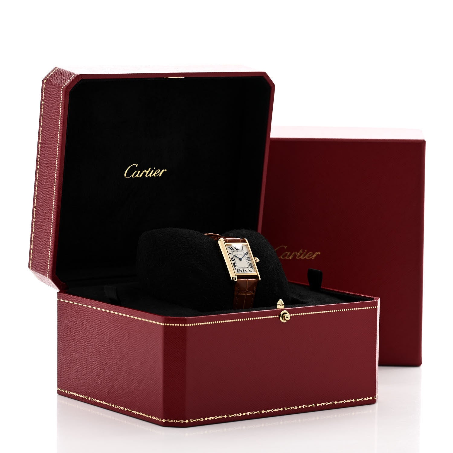 Cartier 18K Yellow Gold Alligator 22mm Tank Louis Quartz Watch Brown 5 of 5