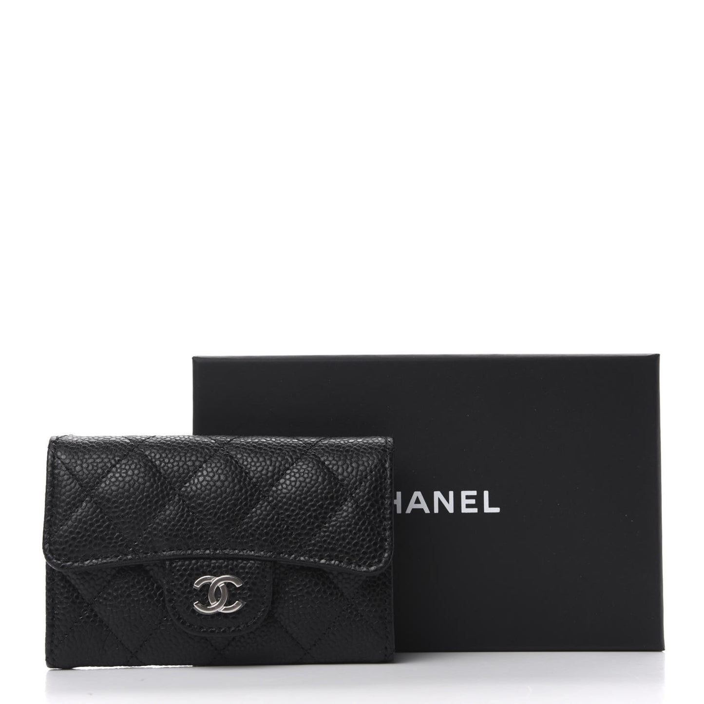 Caviar Quilted Flap Card Holder Wallet Black