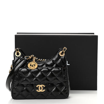 Chanel Shiny Crumpled Calfskin Quilted Small Wavy CC Hobo Black 11 of 11