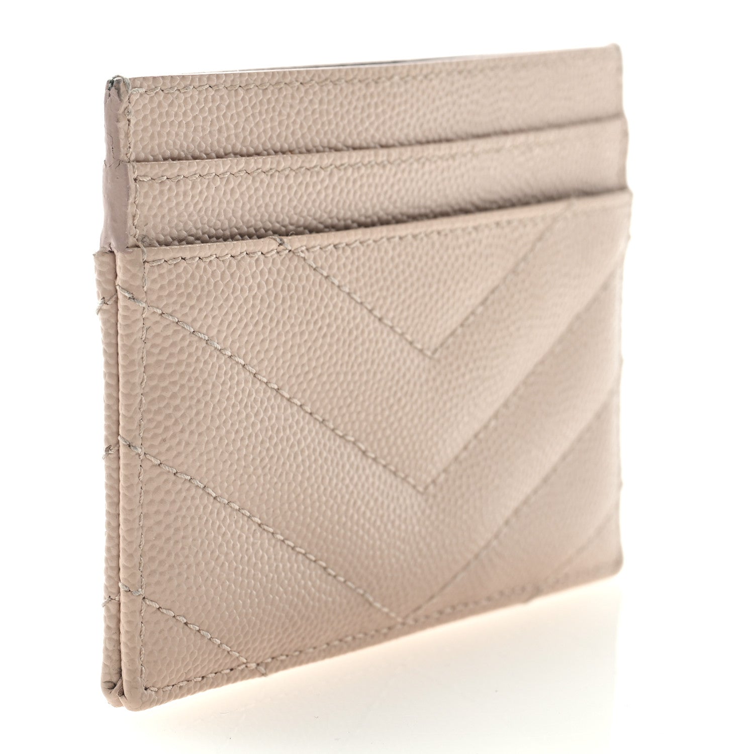 Saint Laurent Grain De Poudre Matelasse Chevron Monogram Credit Card Case Pale Pink 3 of 7