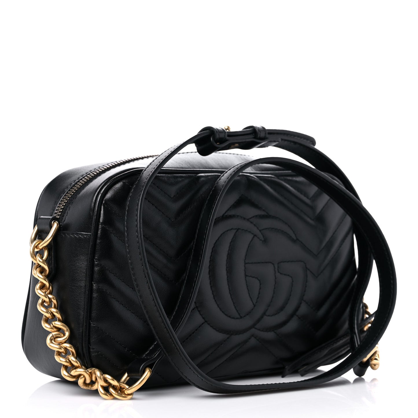 Calfskin Matelasse Small GG Marmont Chain Shoulder Bag Black