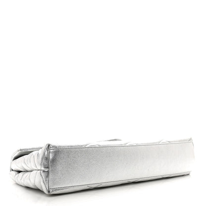 Saint Laurent Metallic Lambskin Quilted Sade Puffer Envelope Clutch Argento 4 of 6