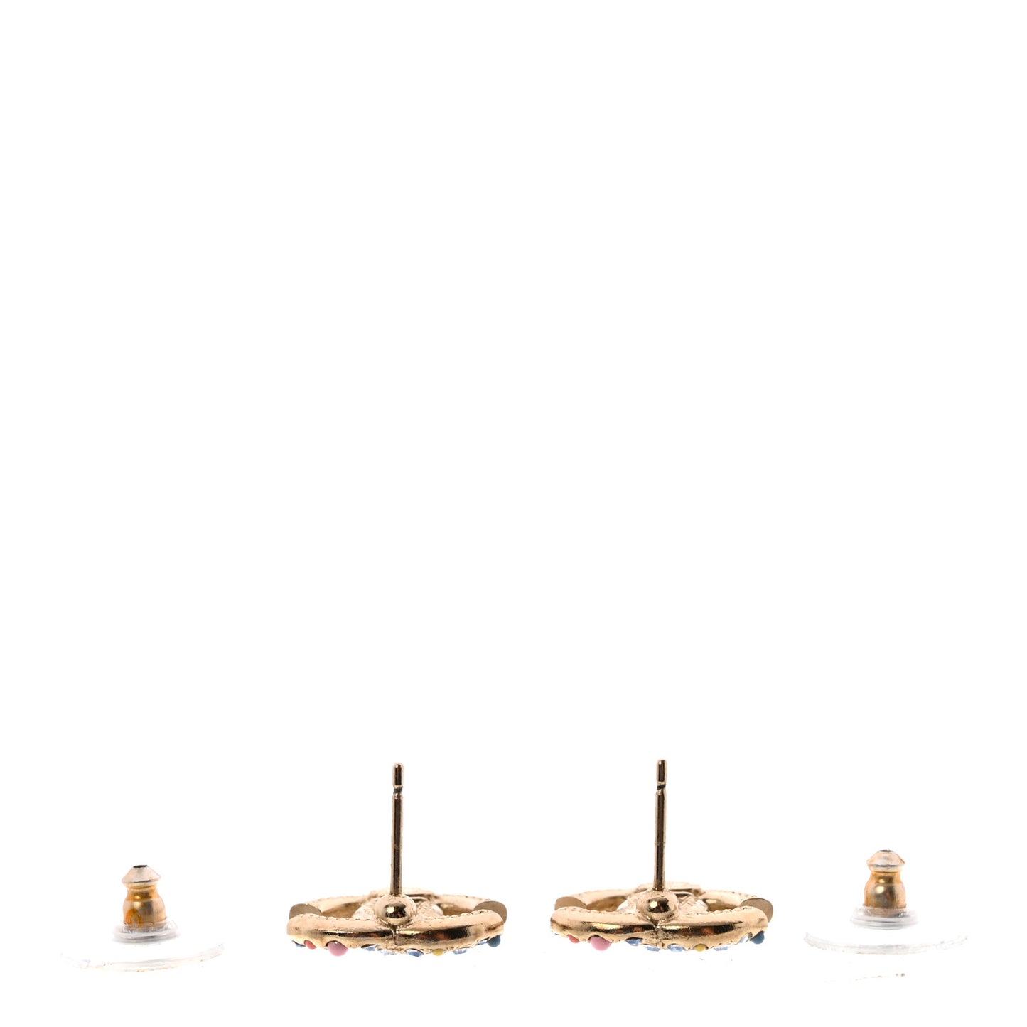 Resin Pearl Crystal CC Earrings Gold Multicolor