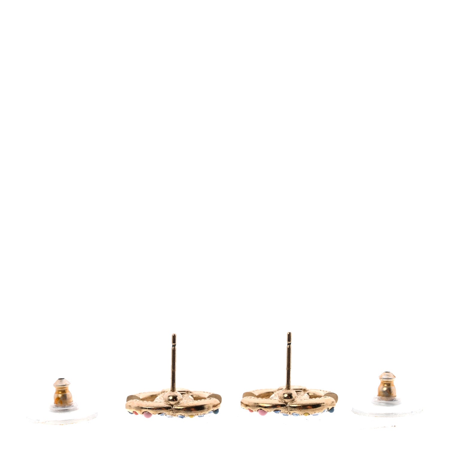 Chanel Resin Pearl Crystal CC Earrings Gold Multicolor 3 of 4