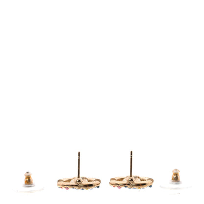 Chanel Resin Pearl Crystal CC Earrings Gold Multicolor 3 of 4