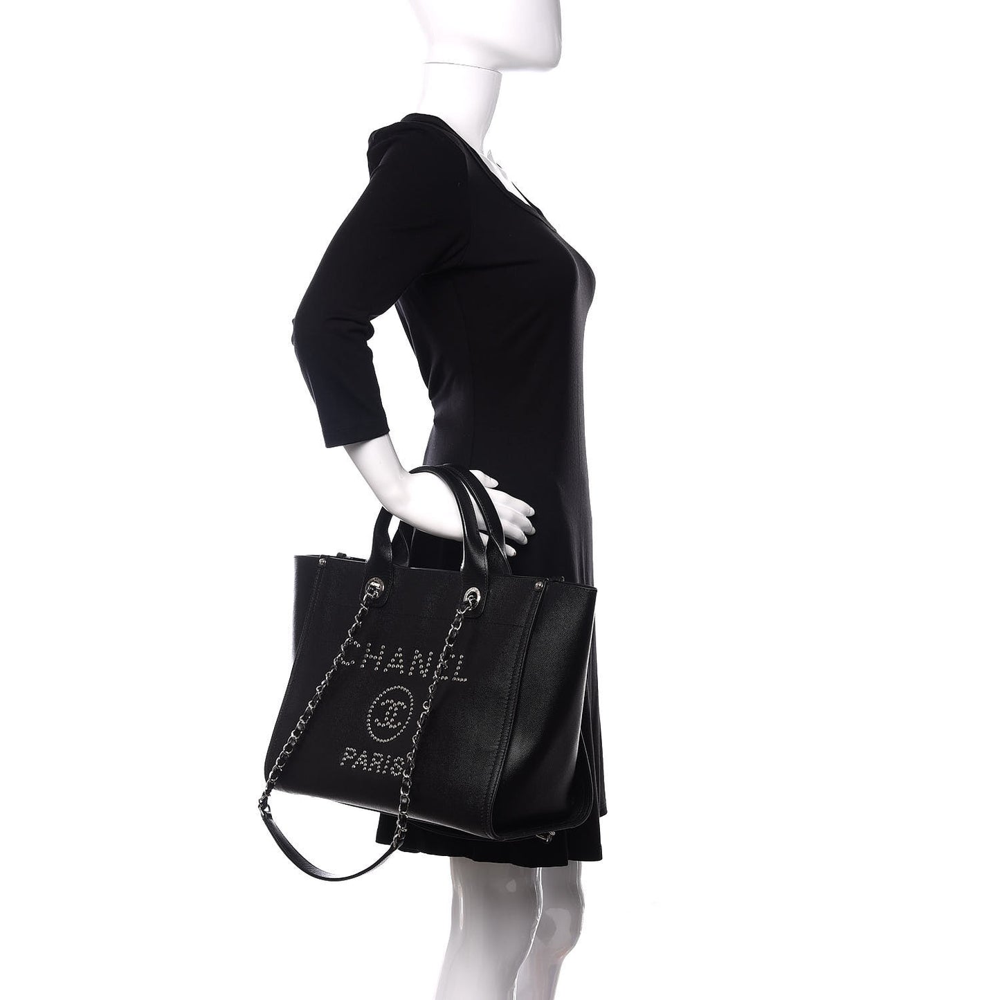 Caviar Small Studded Deauville Tote Black