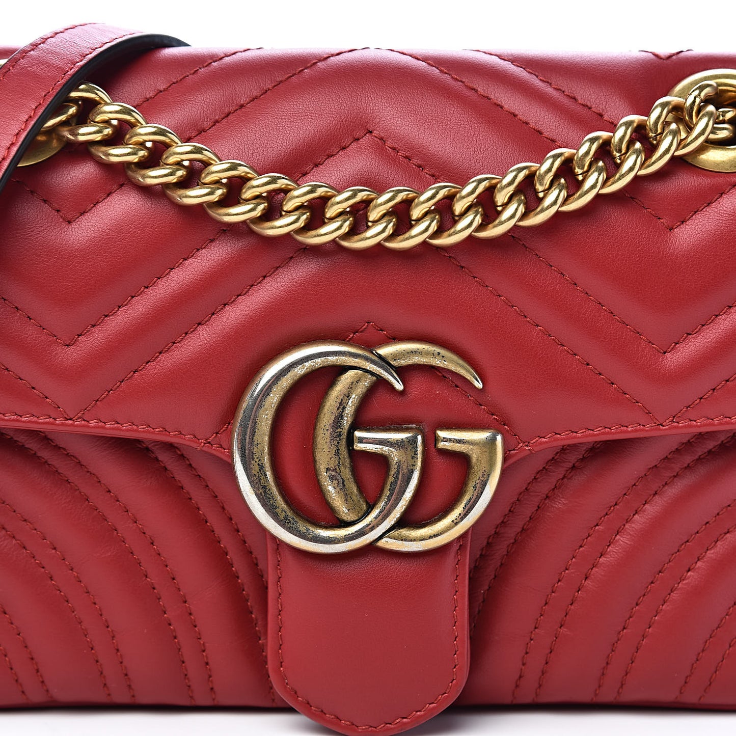 Calfskin Matelasse Mini GG Marmont Shoulder Bag Hibiscus Red