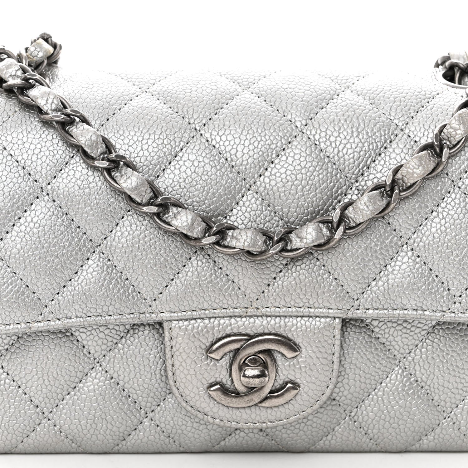 Chanel Metallic Caviar Quilted Mini Rectangular Flap Silver 8 of 11