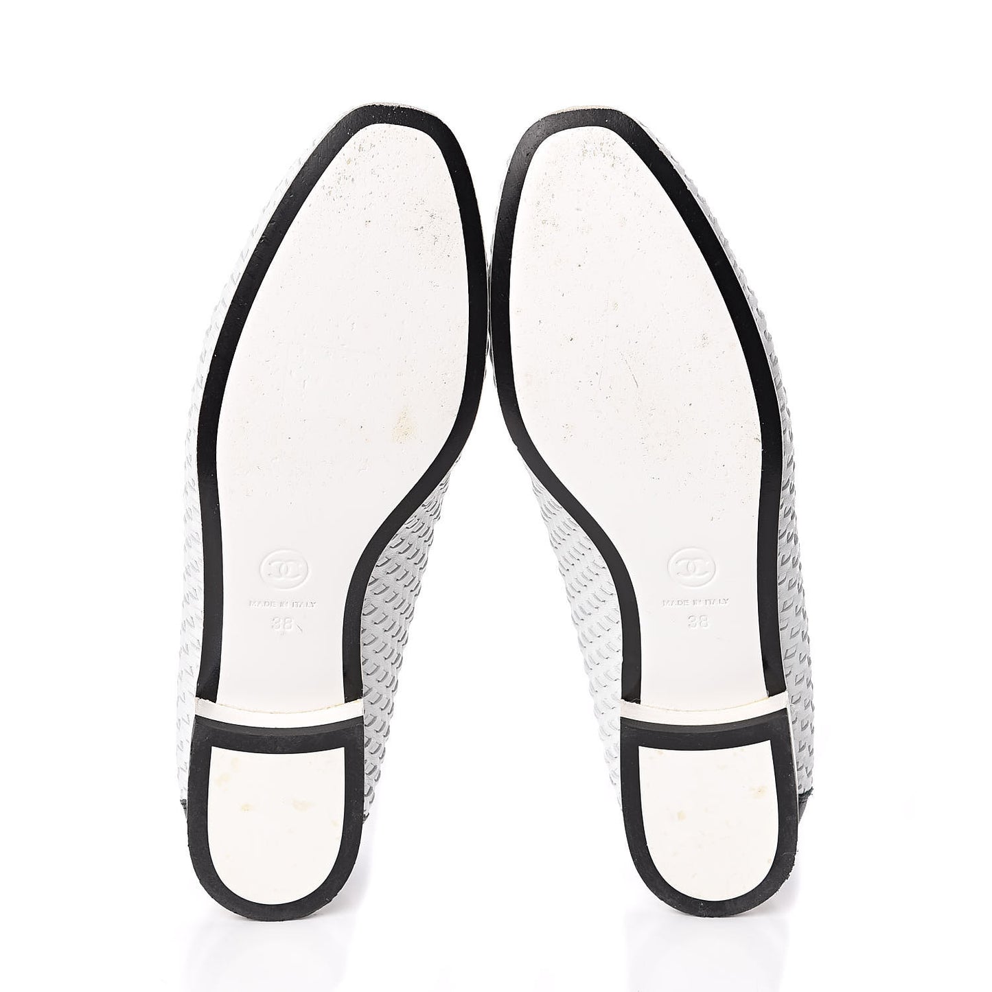 Lambskin Calfskin Braided Mocassin Loafers 38 Black White