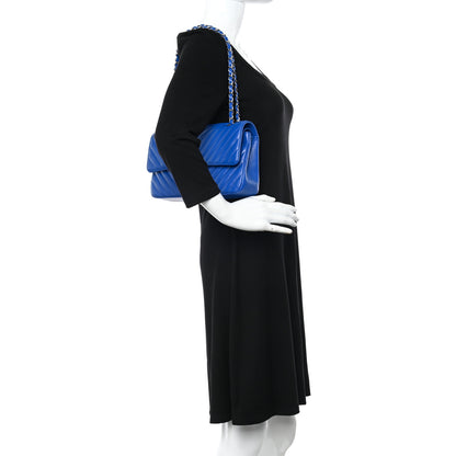 Chanel Caviar Chevron Quilted Medium Double Flap Blue 2 of 12