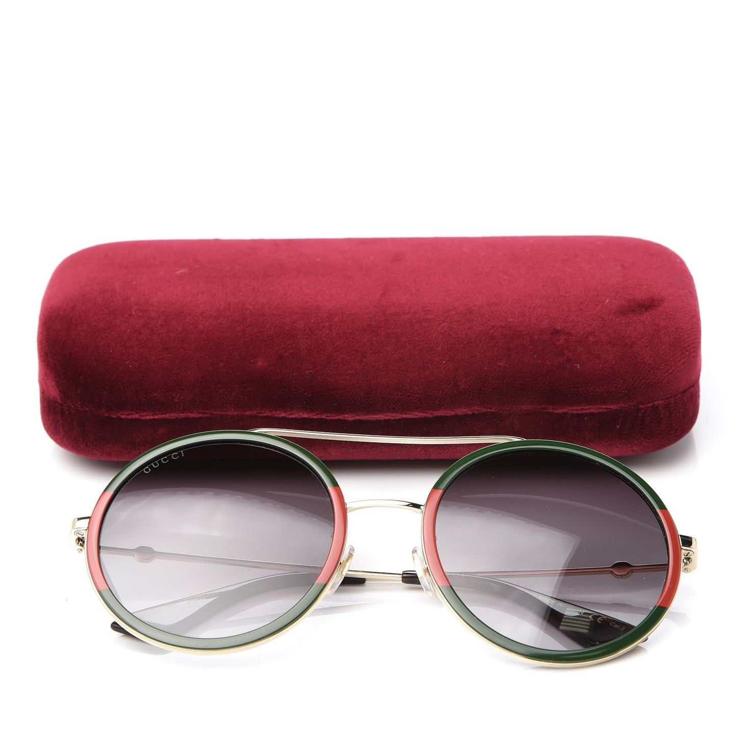 Round Frame Sunglasses GG0061S Gold Green