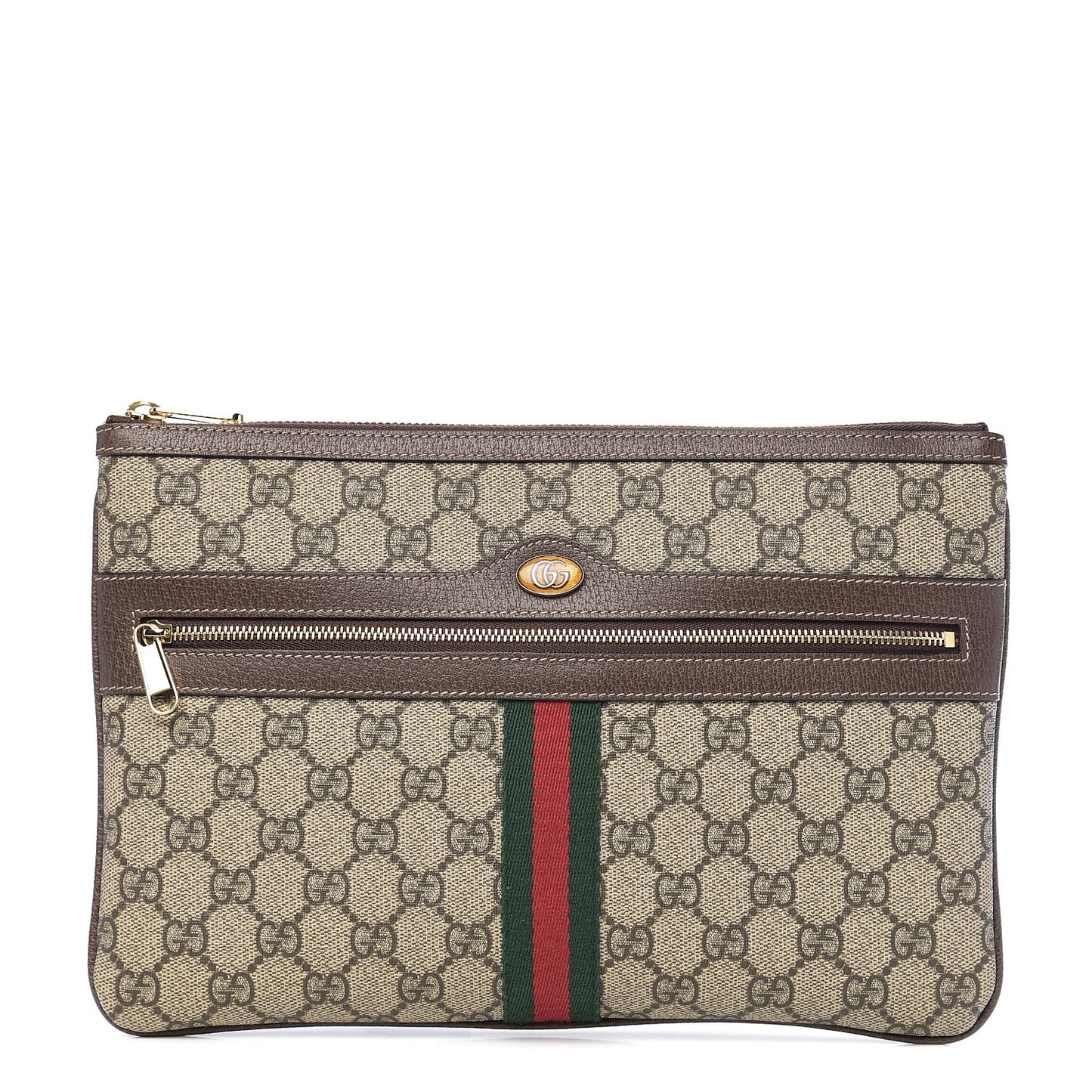 GG Supreme Monogram Large Ophidia Pouch Clutch Brown
