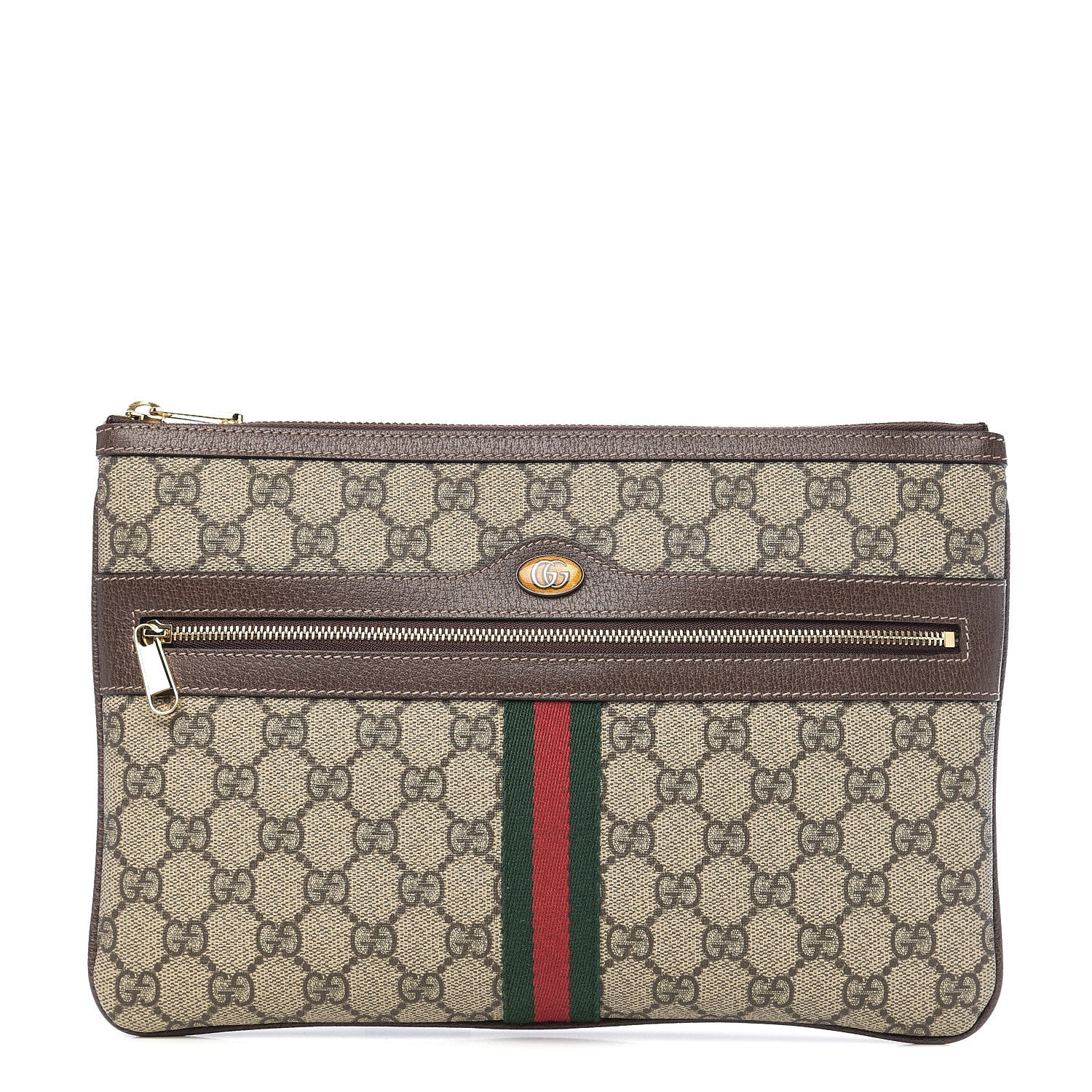 Gucci GG Supreme Monogram Large Ophidia Pouch Clutch Brown 1 of 9