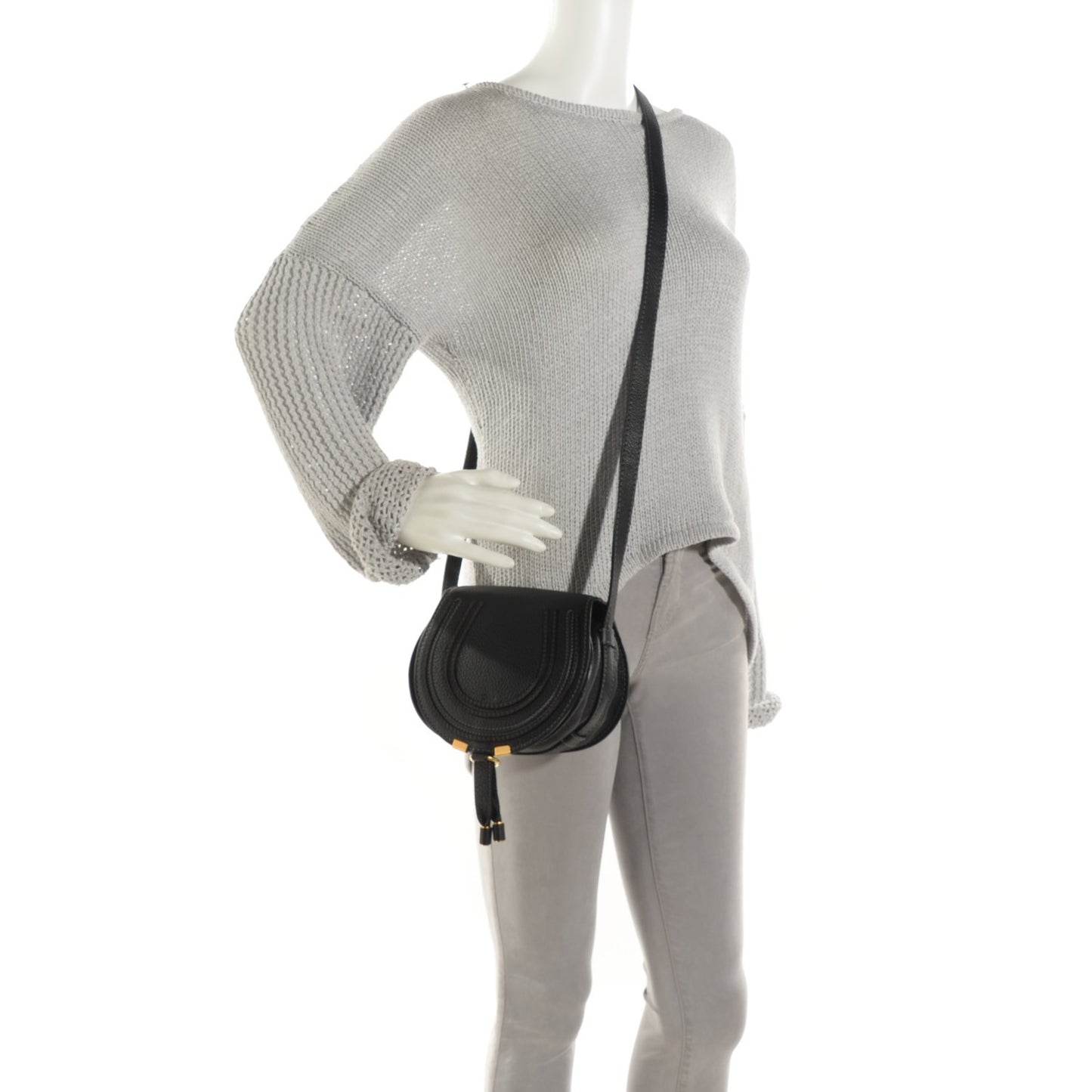Calfskin Mini Marcie Round Crossbody Bag Black
