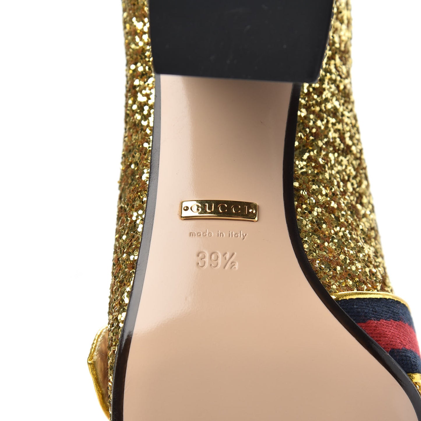 Glitter Nappa Web Peyton 75mm Loafer Pumps 39.5 Oro Vecchio