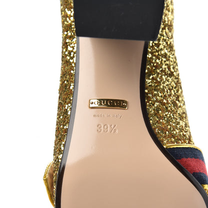 Gucci Glitter Nappa Web Peyton 75mm Loafer Pumps 39.5 Oro Vecchio 6 of 8