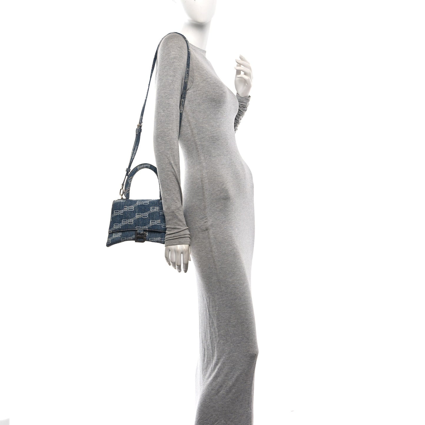Denim BB Monogram Small Hourglass Top Handle Bag Blue