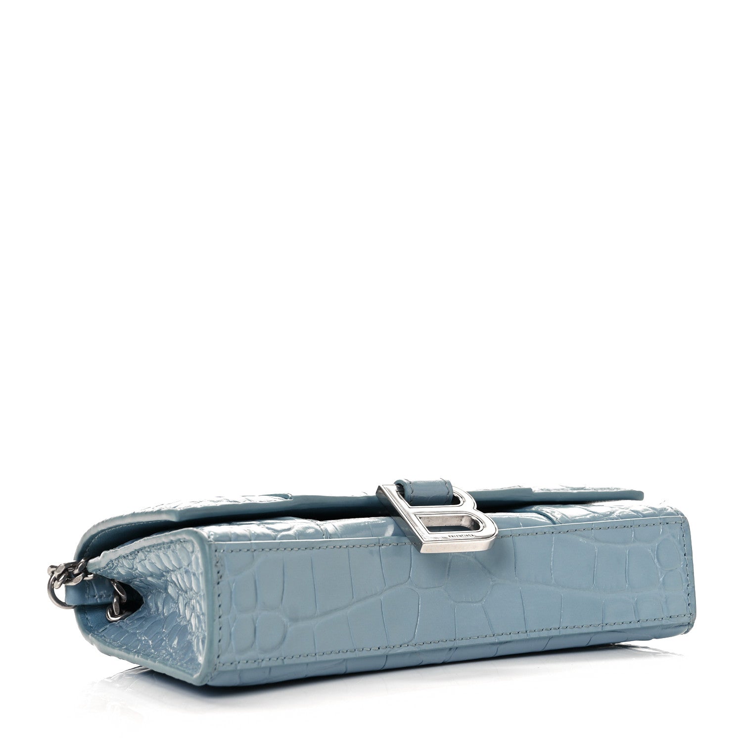Balenciaga Shiny Calfskin Crocodile Embossed Hourglass Chain Bag Blue Grey 6 of 17