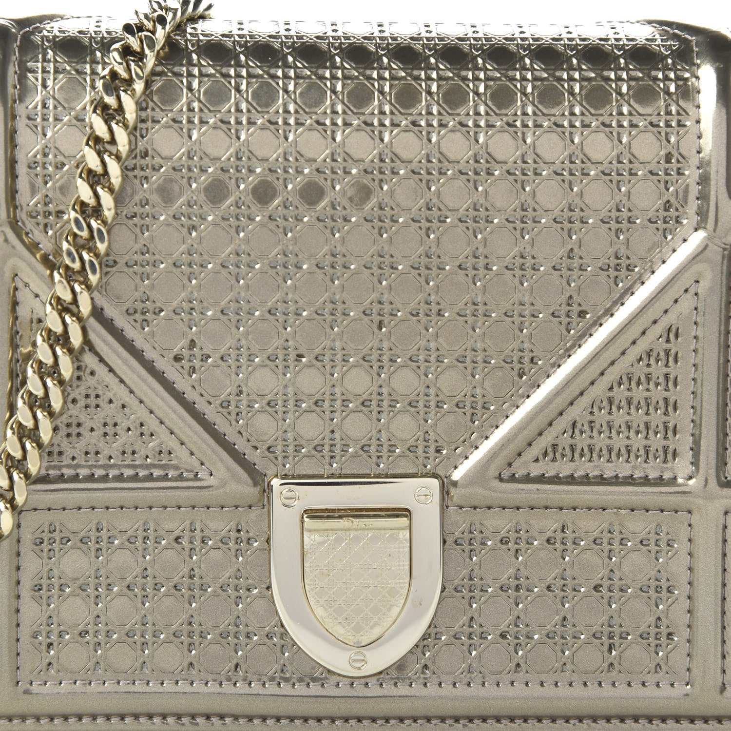 Christian Dior Metallic Patent Micro-Cannage Diorama Wallet on Chain Pouch Gold 9 of 9