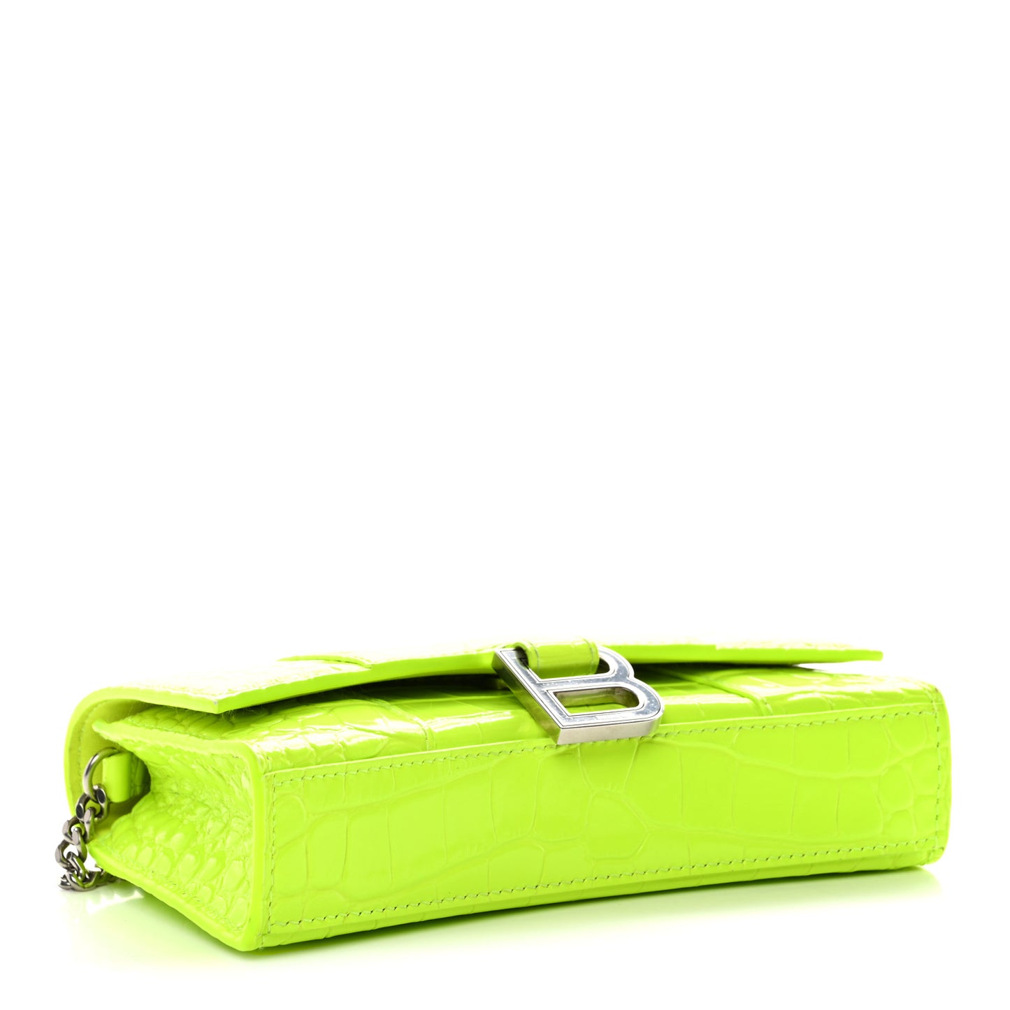 Shiny Calfskin Crocodile Embossed Hourglass Chain Bag Fluo Yellow