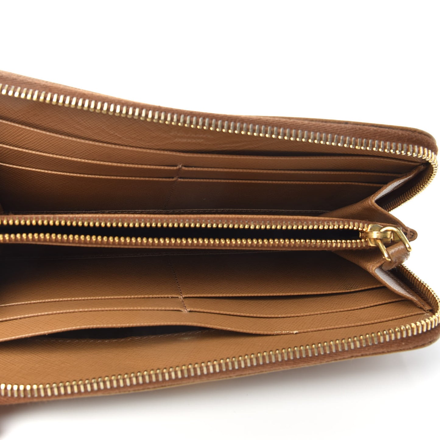 Saffiano Metal Zip Around Wallet Caramel