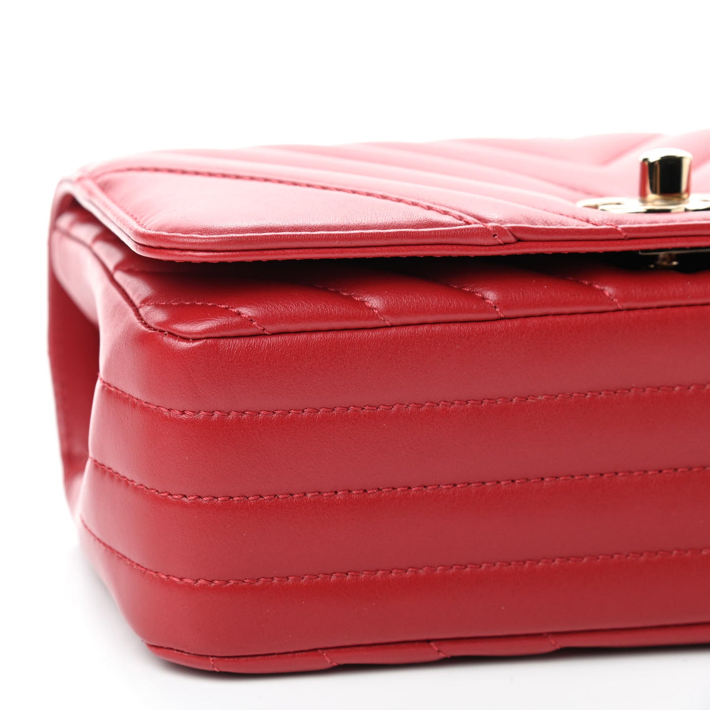 Calfskin Chevron Quilted Mini Statement Flap Red