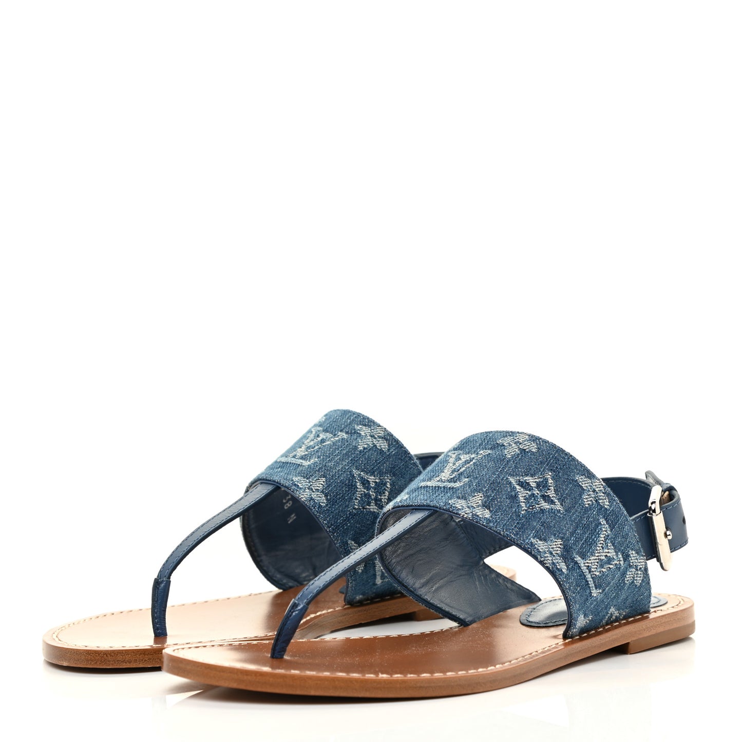 Monogram Denim Starboard Flat Thong Sandal 38 Blue