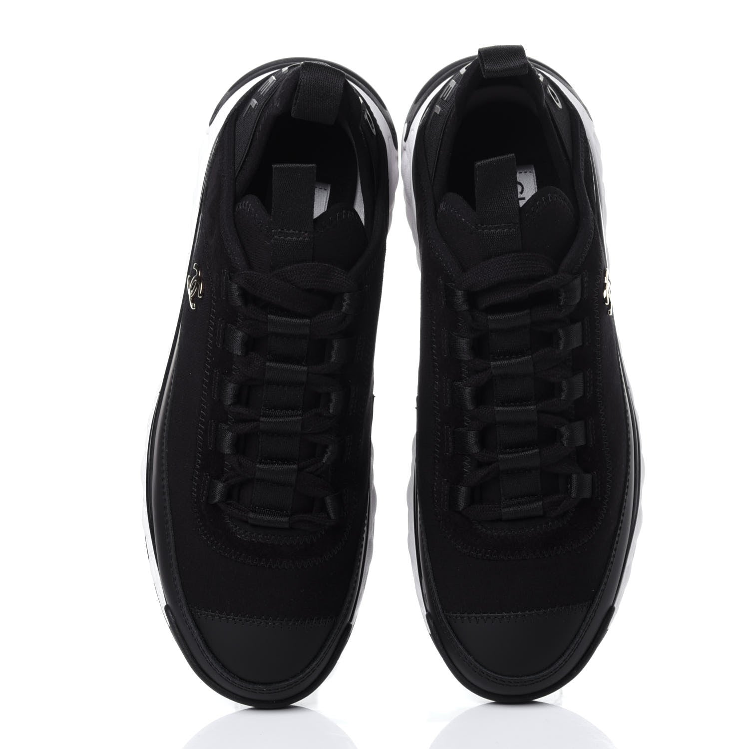 Chanel Velvet Calfskin Mixed Fibers CC Sneakers 37 Black 6 of 12