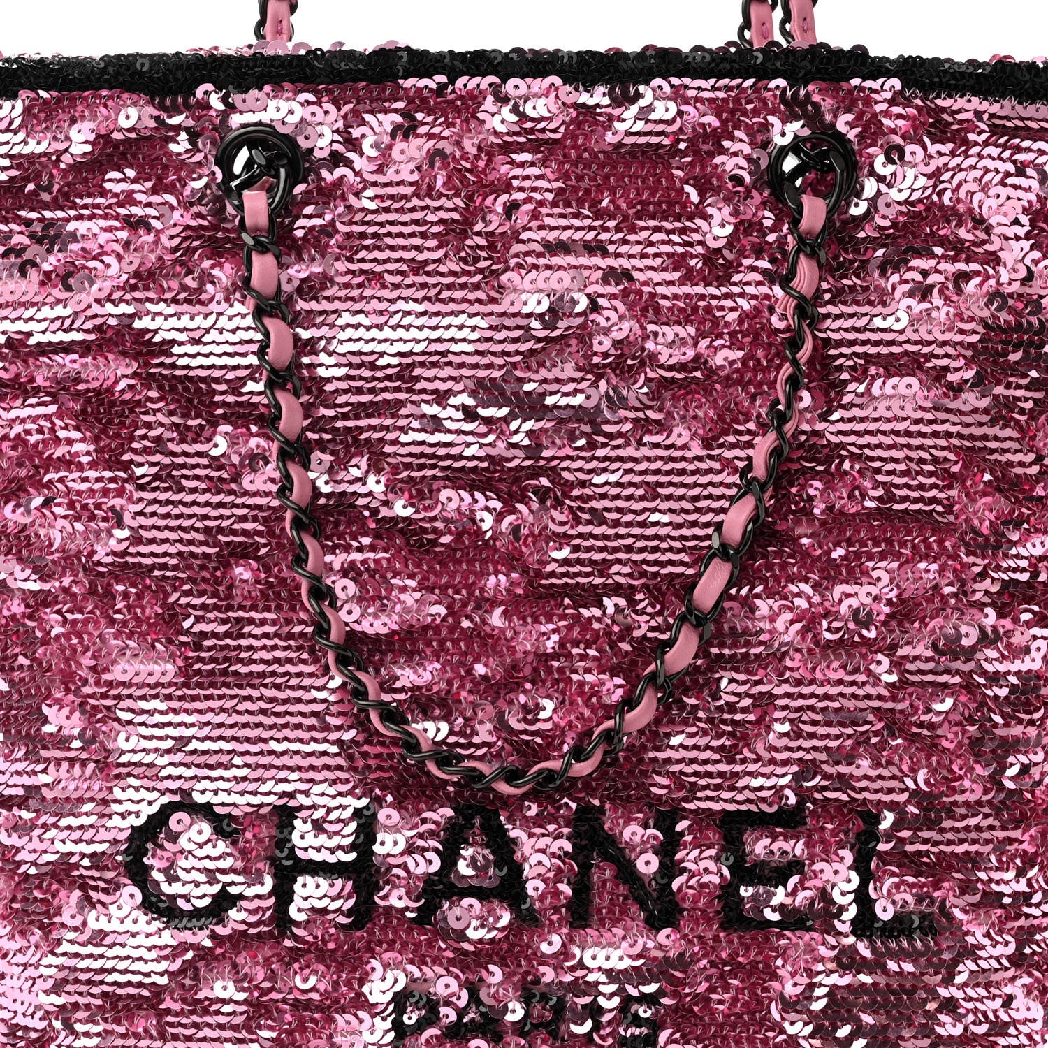 Chanel Sequin Logo Shopping Tote Black Pink 1540737 – FASHIONPHILE