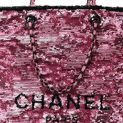 Chanel Sequin Logo Shopping Tote Black Pink 9 of 11