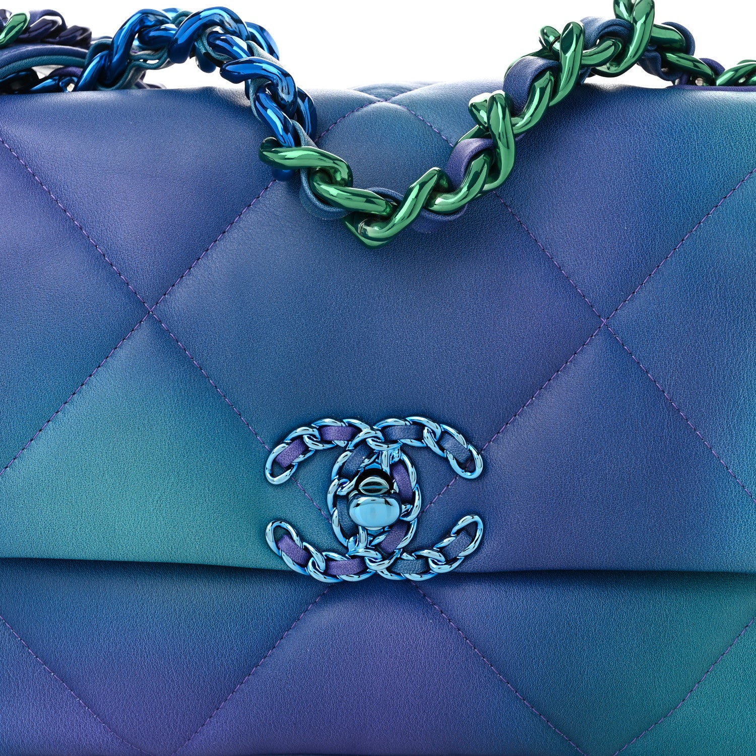 Chanel Tie Dye Calfskin Quilted Medium Chanel 19 Flap Blue Purple 8 of 10