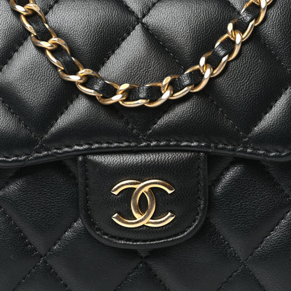 Chanel Lambskin Quilted Metal Top Handle Flap Clutch With Chain Black Black 8 of 11