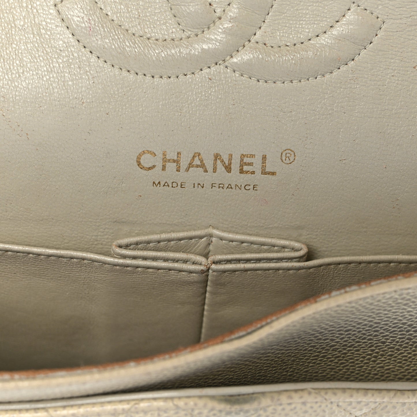 Caviar Quilted Medium Double Flap White