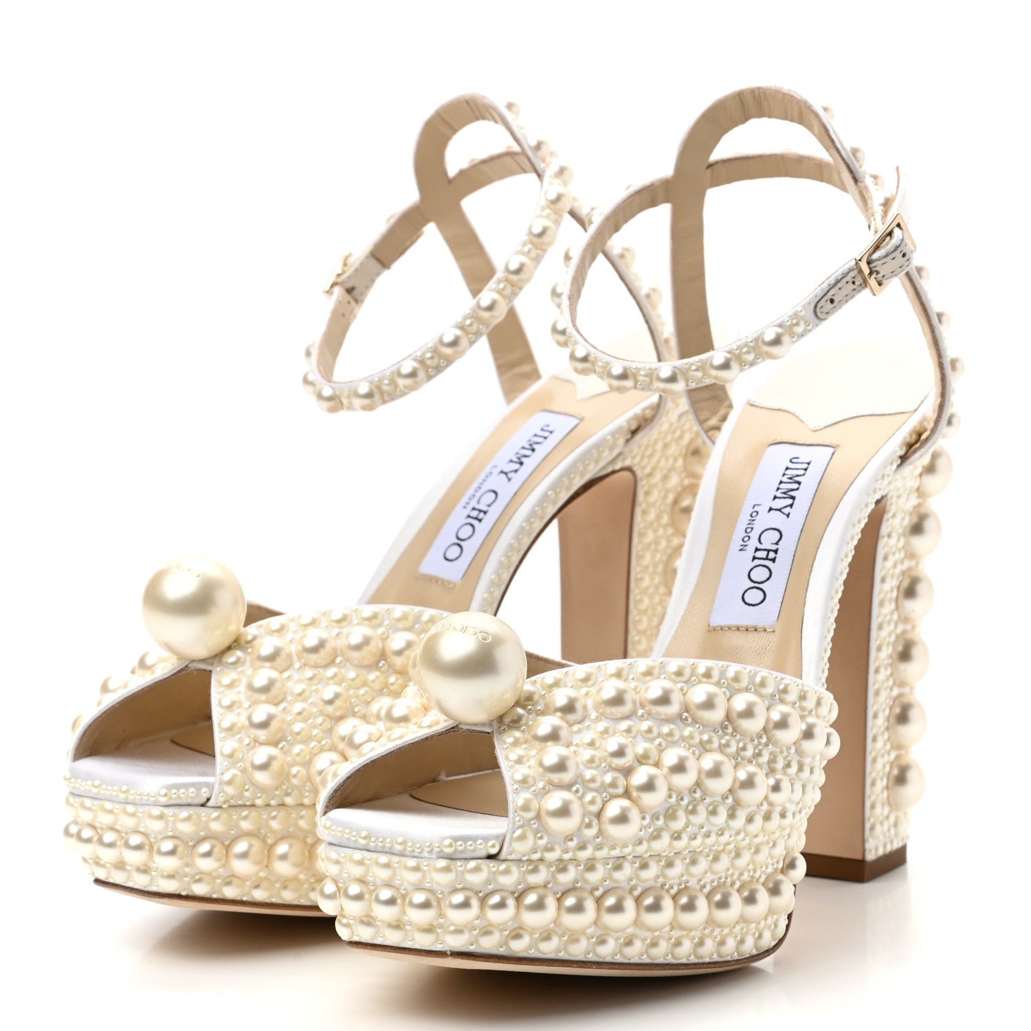 Jimmy Choo Pearl Satin Sacaria 120 Sandals 38.5 White 3 of 7