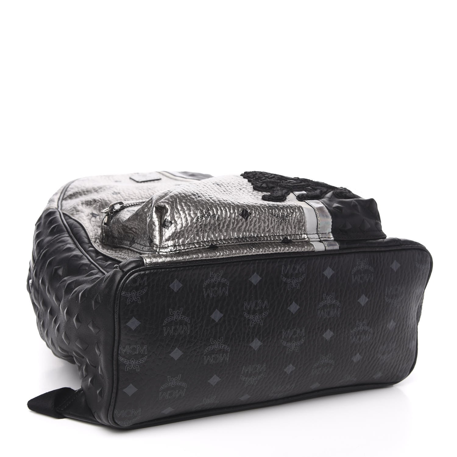 MCM Metallic Visetos Calfskin Medium Studded Munich Lion Stark Backpack Silver Black 3 of 9
