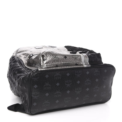 MCM Metallic Visetos Calfskin Medium Studded Munich Lion Stark Backpack Silver Black 3 of 9