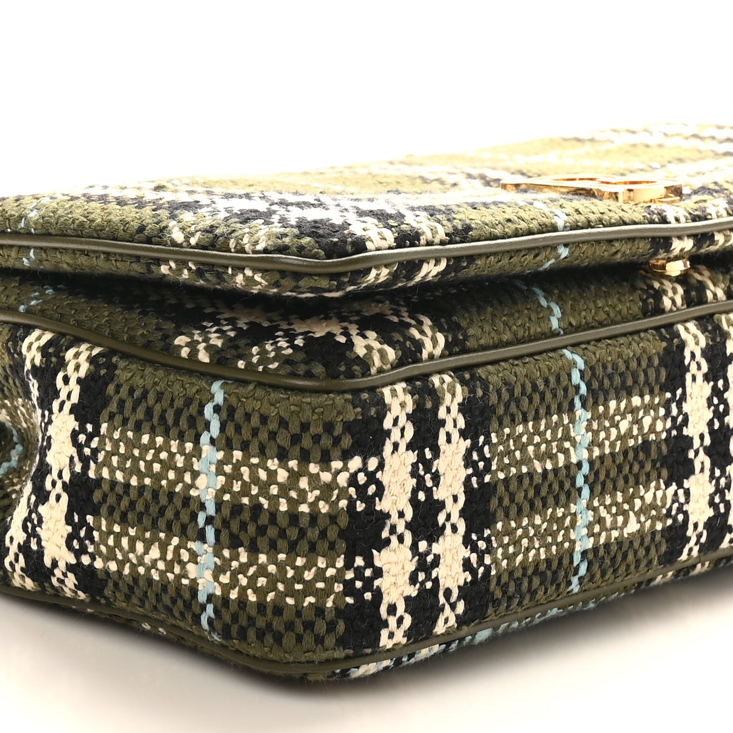 Calfskin Boucle Check Small Lola Chain Bag Olive Green