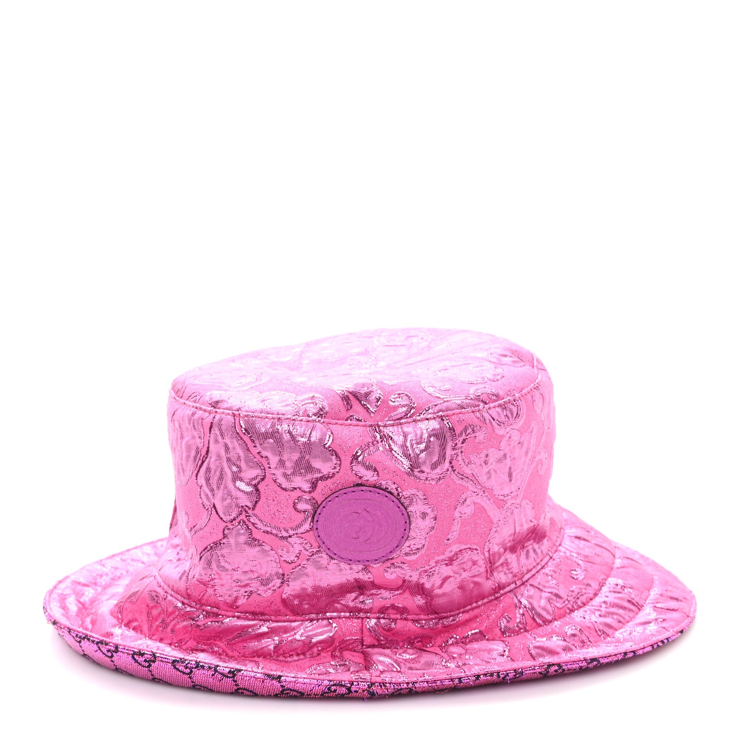 Gucci Canvas Lame GG Monogram Reversible Bucket Hat M Fuxia Pink