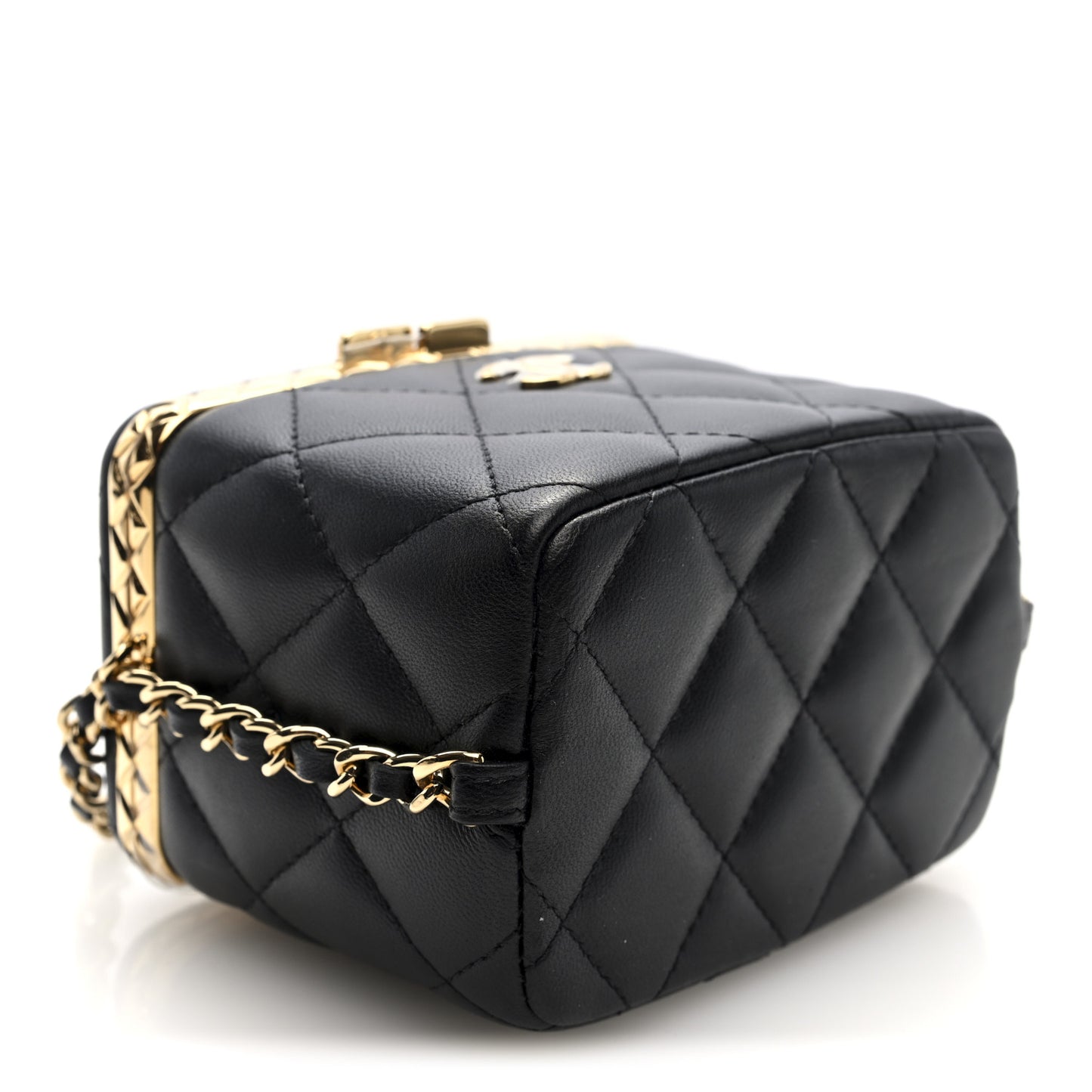 Metal Lambskin Quilted Small Vanity With Chain Black